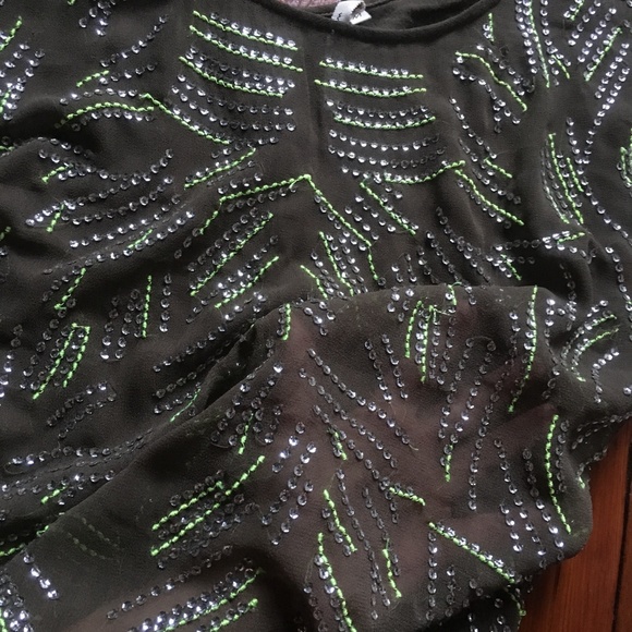 Olive Sheer Front Sequin Top with Drape Back - Picture 3 of 4